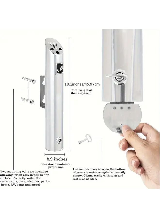 Kadko Medium Capacity Stainless Steel Wall Mounted Smokeless Ashtray Indoor Outdoor Use - Image 5